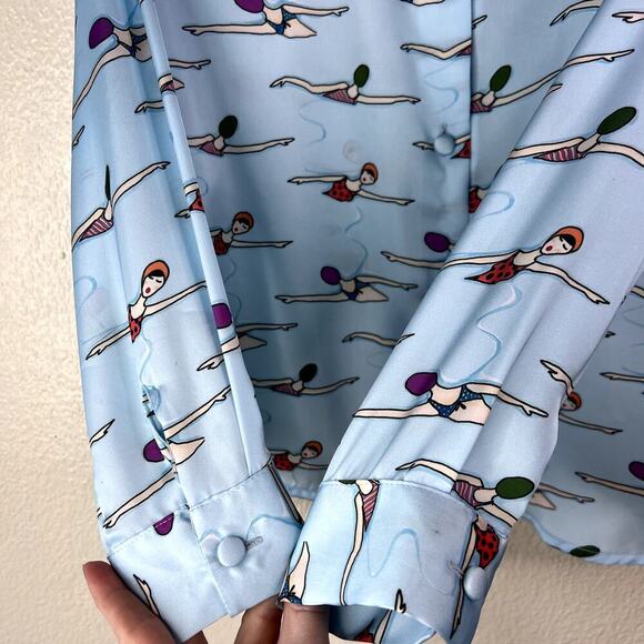 Bendita Seas Satin Long Sleeve Button Down Top Swimming Women Novelty SMALL - Picture 4 of 6